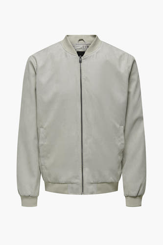 Manteau beige de ONLY & SONS avec fermeture à glissière et bordures côtelées.