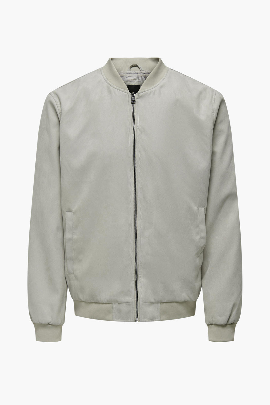 Grijze bomberjack met ritssluiting.
