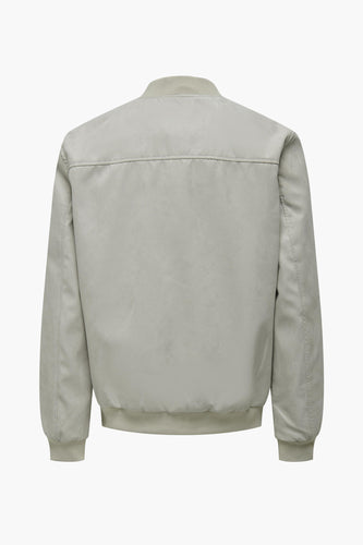 Lichtgrijze bomberjack, achterkant.