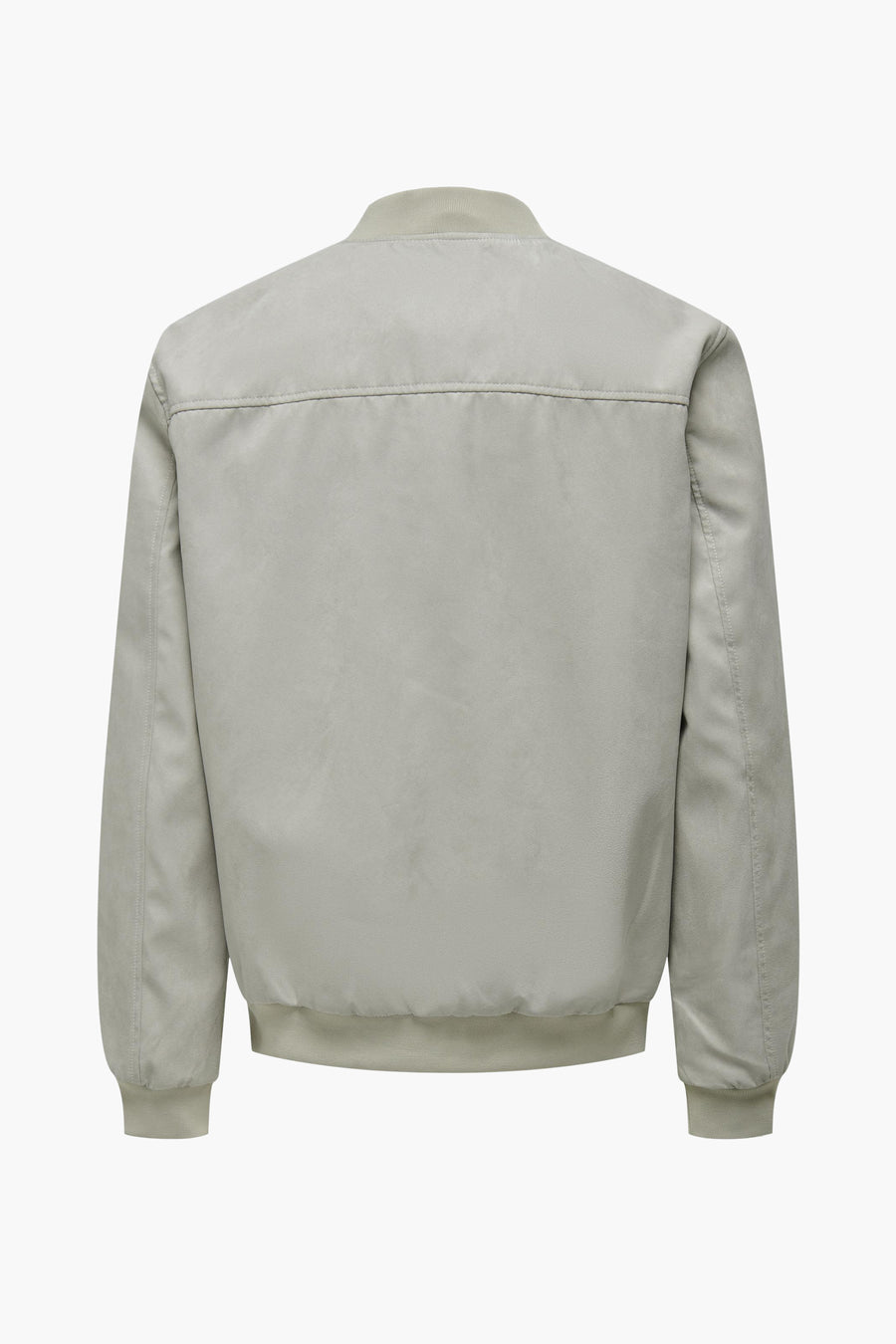 Lichtgrijze bomberjack, achterkant.
