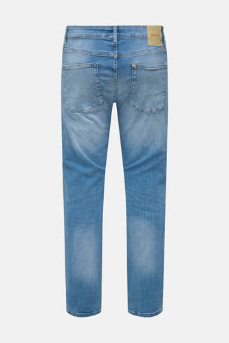 Jean droit bleu clair d'ONLY & SONS, avec des poches arrière et un lavage subtil.