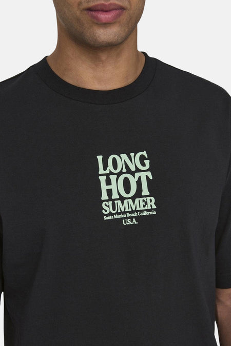 Zwart T-shirt met korte mouwen van ONLY & SONS®, met een grafische print "Long Hot Summer" in mintgroen.