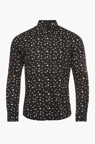 Chemise noire à manches longues de ONLY & SONS®, avec un motif de feuilles d'épine.
