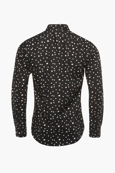 Chemise noire à manches longues de ONLY & SONS®, avec un motif de feuille.