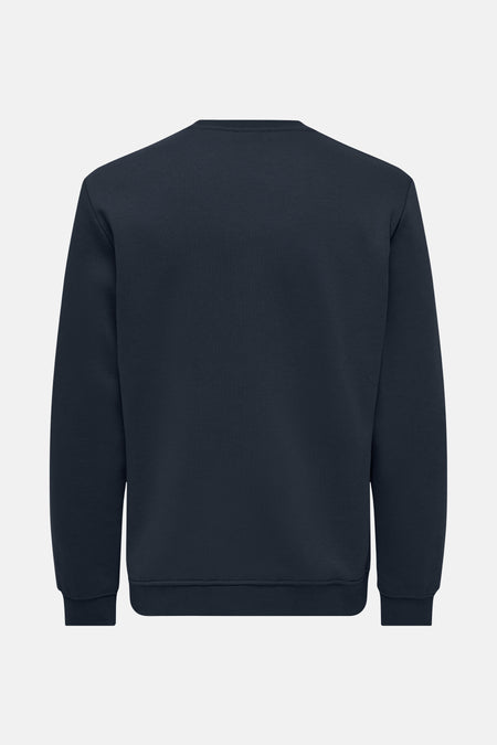 Donkerblauwe sweater, achterkant, effen.