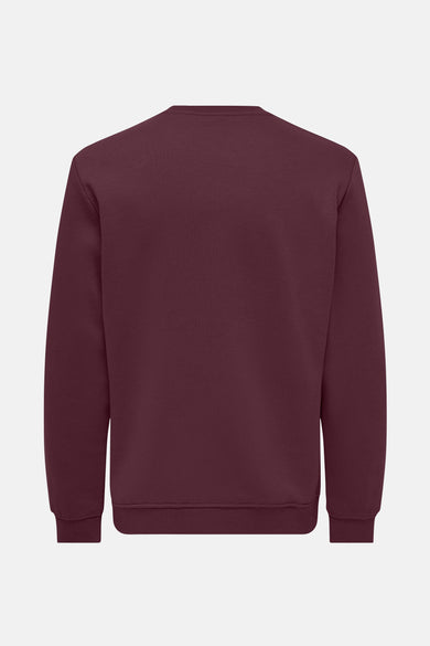Gilet en bordeaux, de ONLY & SONS®, avec des manches longues et un col rond, vu de derrière.