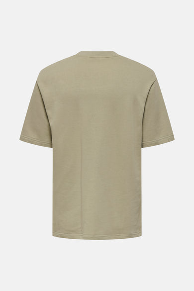 T-shirt kaki à manches courtes d'ONLY & SONS, dos, couleur unie et finition simple.