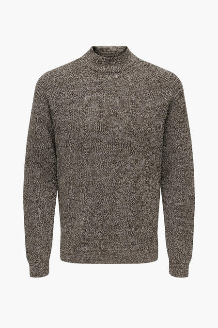 Pull marron avec col rond de ONLY & SONS®, tissu côtelé.