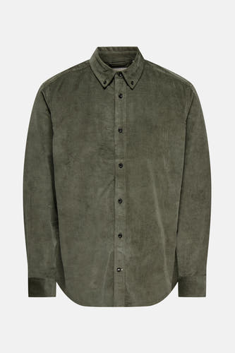 Vert, chemise en corduroy à manches longues de ONLY & SONS, avec colletage.