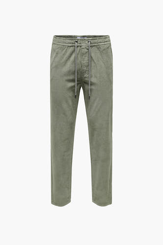 Pantalon corduroy gris d'ONLY & SONS, avec cordon de serrage à la taille et jambes droites.