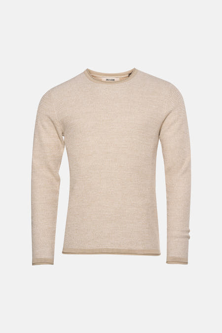 Pull de couleur écru à col rond de ONLY & SONS, avec une texture finement tissée.