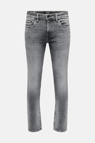 Jean slim de denim gris d'ONLY & SONS, avec un léger lavage.