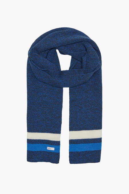 Écharpe d'hiver bleue ONLY & SONS® avec un motif rayé aux extrémités.