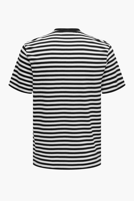 T-shirt noir à manches courtes de ONLY & SONS®, avec un motif rayé.