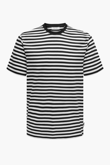 T-shirt noir à manches courtes de ONLY & SONS, avec un motif rayé.