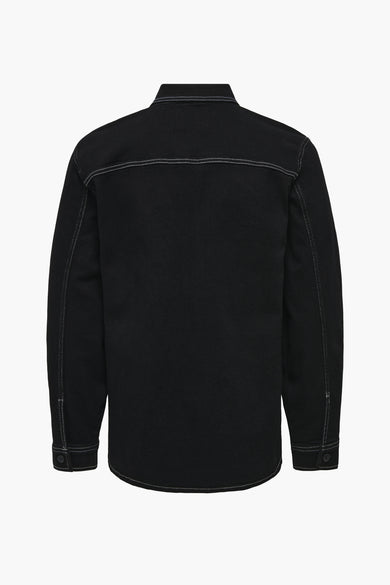 Zwart overhemd met lange mouwen van ONLY & SONS®, met witte stiksels aan de achterkant.