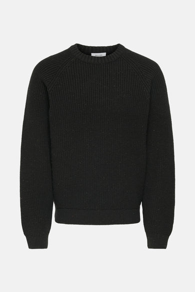 Pull noir à col rond de ONLY & SONS®, en tissu côtelé, manches raglan et coupe normale.