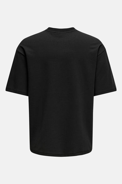 T-shirt noir à manches courtes ONLY & SONS®, uni, à col rond, dos visible.