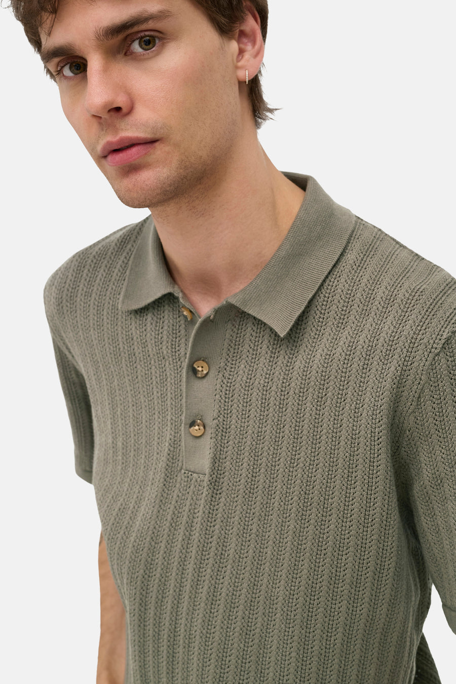 Polo à manches courtes ONLY & SONS® avec motif ajouré en maille, col côtelé et deux boutons.
