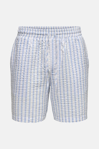 Short blanc d'ONLY & SONS, avec des rayures bleues et une ceinture élastique.