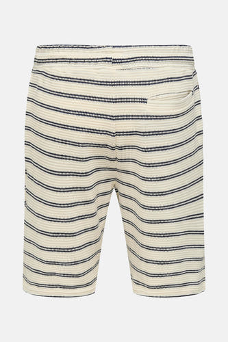 Korte ecru broek van ONLY & SONS met donkerblauwe strepen en achterzak.