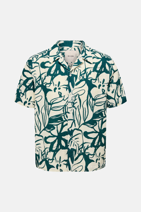 Multikleurig overhemd met korte mouwen van ONLY & SONS, met een botanisch dessin en een geweven textuur.