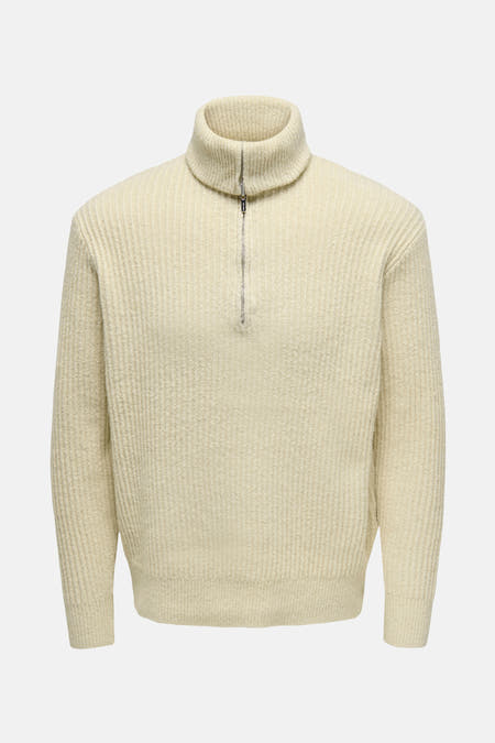 Couleur écru de la veste ONLY & SONS®, avec des manches longues et une texture côtelée, vue de derrière.