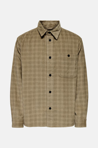 Chemise beige à longues manches de ONLY & SONS®, avec un motif à carreaux et une poche po.