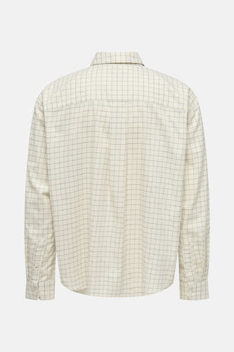 Ecrukleurig overhemd met lange mouwen van ONLY & SONS®, met een fijn ruitpatroon en plooien op de rug.

