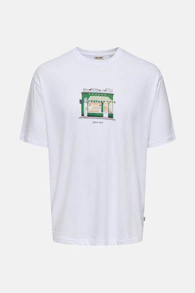 T-shirt blanc à manches courtes de ONLY & SONS®, avec impression sur le dos.