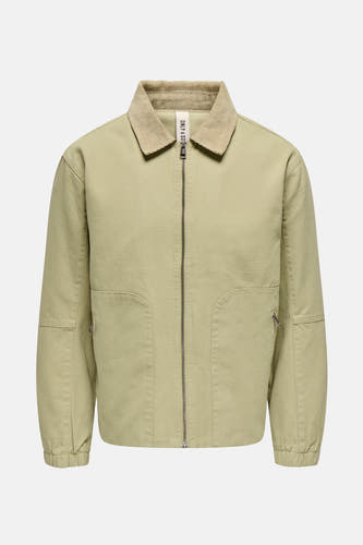 Manteau court beige de ONLY & SONS, avec col en tricot côtelé et fermeture à glissière.