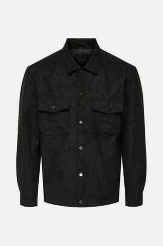 Manteau court noir d'ONLY & SONS, vue de dos en gros plan, avec col et longues manches.