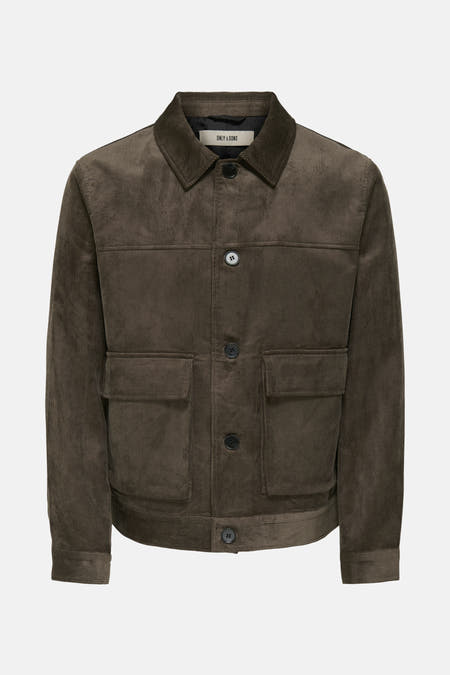 Manteau court brun d'ONLY & SONS®, avec texture corduroy et longues manches, dos.
