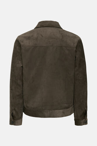 Bruine korte jas van ONLY & SONS®, met corduroy textuur en lange mouwen, achterkant.