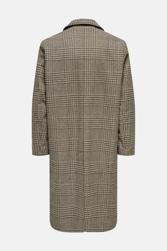 Manteau long beige ONLY & SONS® avec un motif à carreaux et une col classique, vue arrière.