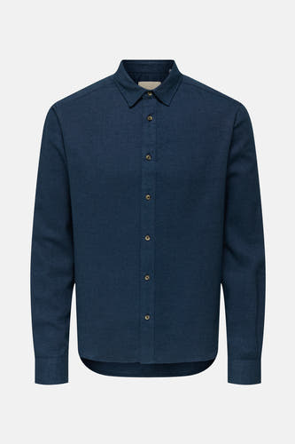Chemise bleue à manches longues de ONLY & SONS, avec col boutonné et une texture structurée.
