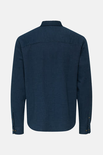 Chemise bleue à manches longues de ONLY & SONS®, tissu uni avec boutons sur les manches, dos.