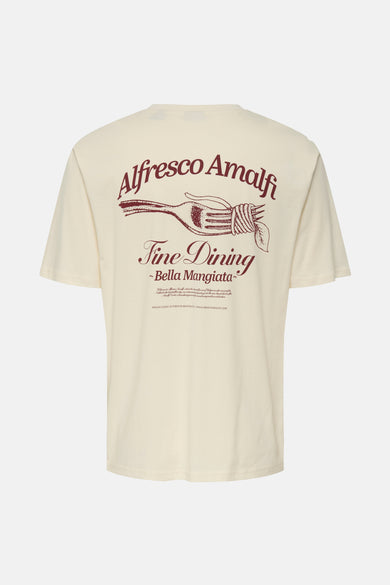 T-shirt écru à manches courtes de ONLY & SONS, avec une impression d'un thème italien sur le dos.