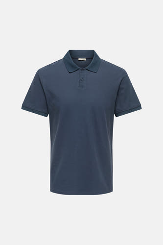 Donkerblauwe korte mouwen polo van ONLY & SONS® met fijne textuur en klassieke knoopsluiting, front view