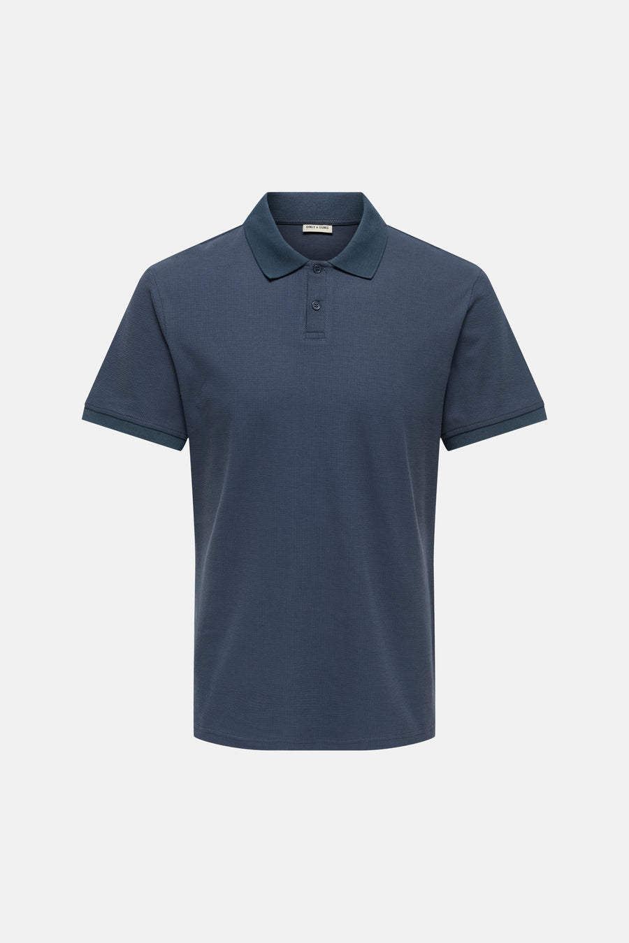 Donkerblauwe korte mouwen polo van ONLY & SONS® met fijne textuur en klassieke knoopsluiting, front view