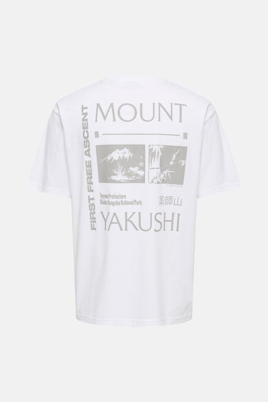 Wit T-shirt met korte mouwen van ONLY & SONS, met bergprint op de achterkant.

