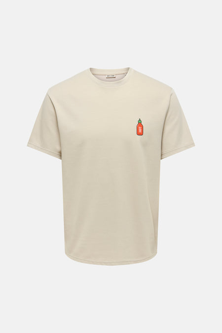 T-shirt beige à manches courtes ONLY & SONS®, dos uni avec col rond.