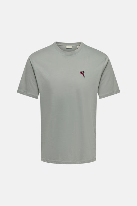 T-shirt gris à manches courtes ONLY & SONS, vu de dos, avec un motif uni.