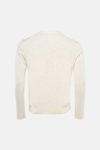 Pull écru à col rond de ONLY & SONS, tricoté uni et à manches longues, vu de dos.