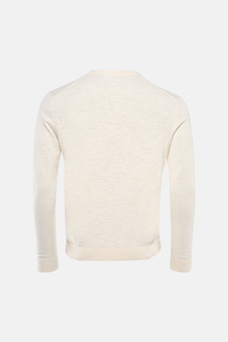 Ecru pull met ronde hals van ONLY & SONS, effen gebreid en met lange mouwen, gezien van achteren.