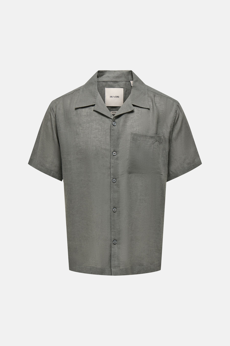 Chemise kaki à manches courtes ONLY & SONS® avec col à revers, tissu texturé et poche poitrine.