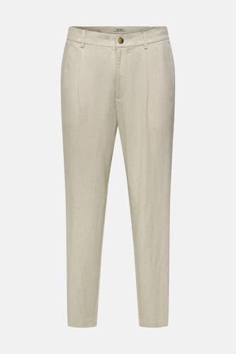 Pantalon beige de ONLY & SONS avec texture aspect lin, plis et fermeture à bouton.