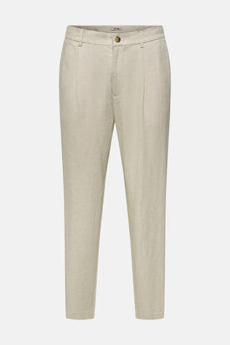 Pantalon beige de ONLY & SONS en tissu légèrement texturé avec plis et fermeture à boutons.