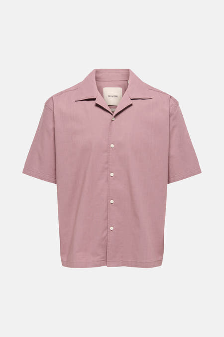 Chemise rose à manches courtes ONLY & SONS, unie et à col classique, vue de dos.