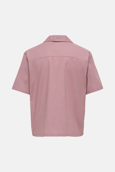 Roze overhemd met korte mouwen van ONLY & SONS, effen en met een klassieke kraag, gezien van achteren.
